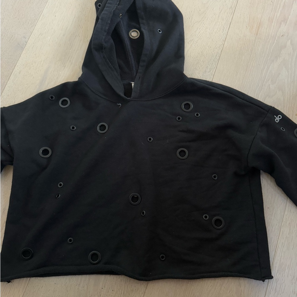 ALO Black Eyelet Hoodie crop XS